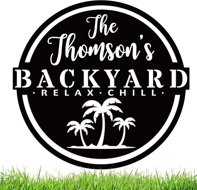 Metal Welcome to Our Backyard Sign,Personalized Patio Signs and Decor Outdoor, Metal Backyard BBQ Man Cave Sign
