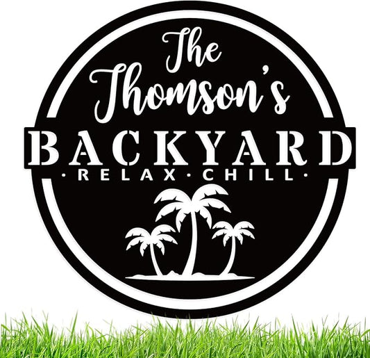 Metal Welcome to Our Backyard Sign,Personalized Patio Signs and Decor Outdoor, Metal Backyard BBQ Man Cave Sign