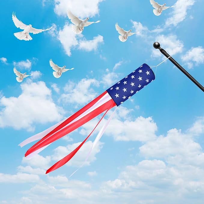 2 Pack 4th of July Windsock American Flag Wind Socks Outdoor Heavy Duty, 40" Stars Stripes USA Flag Windsocks for Patriotic Memorial Day Decorations & 4th July Decorations Outdoor Yard Garden Tree