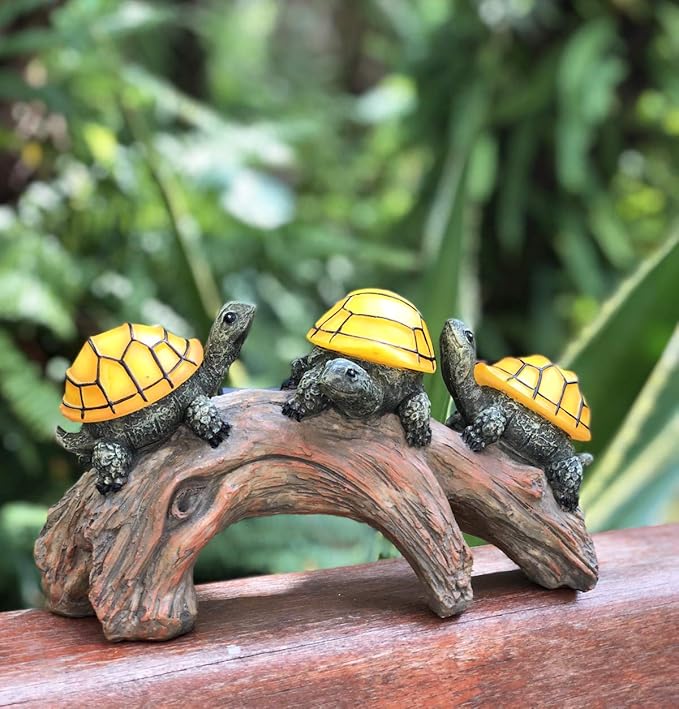 Solar Powered Turtles on Log Outdoor Garden Decor - LED Light, Outdoor Statues, Decor, and Gifts for Mom, Grandma, Birthday - Solar Light for Garden and Outdoors