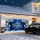 IVN Christmas Garage Door Cover Decoration 13x6ft Blue Night Snowflakes Silver Ornaments Pine Branches Merry Christmas Winter Garage Door Banner Home Door Front Yard Decor for Xmas Eve Holiday Outdoor
