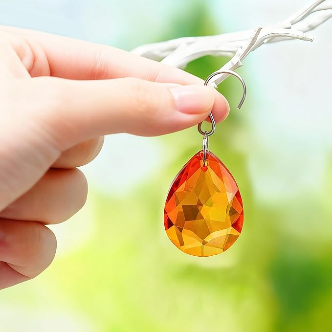 H&D HYALINE & DORA 10pcs Bauhinia Crystal Suncatcher Prisms Chandelier Beads Replacement 38mm Hanging Crystals Ornament Pendant for Window Wedding Party Decor,Amber
