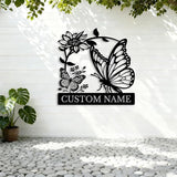Custom Butterfly Metal Sign,Personalized Butterfly House Number Signs,Personalized Gardener Name Sign,Garden Patio Wall Decor (Style-5)