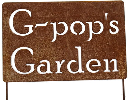 Classic Metal Garden Markers Clearance Items 20 to 33 Inches Tall (G-Pop's Garden 33", Naturally Rusted)