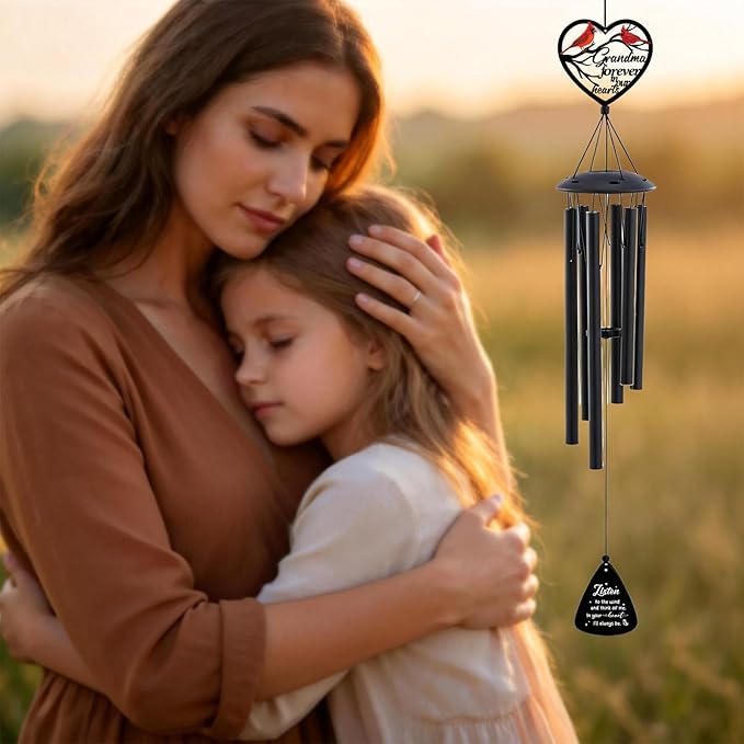 Memorial Wind Chimes for Outside - Loss of Grandma Sympathy Gifts Metal Cardinal Windchimes with Card Garden Patio Yard Backyard Balcony Porch Indoor Outdoor Hanging Decor Remembrance Gift