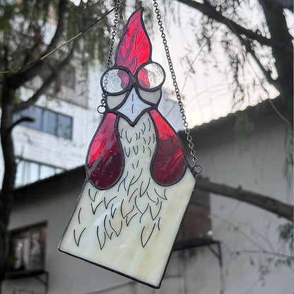 Peeping Rooster Stained Glass Window Hanging, Chicken Gifts for Women Mom Grandma Wife, Chicken Kitchen Decor, Funny Window Corner Hanging Rooster Decor Staring