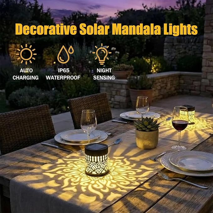 Decorative Solar Mandala Lights,2026 New Solar Mandala Lights Outdoor,Mandala Theme Waterproof Fence Light for Garden Post Patio Backyard Yard Decor(2Pack)