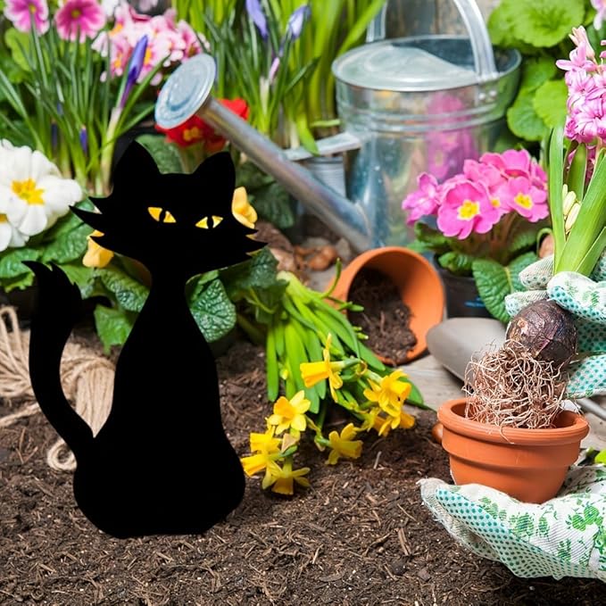 Metal Cat Garden Decor,Black Cat Silhouette Yard Lawn Outdoor Decorations,Weather Resistance Steel Cat Decor for Cat Lovers (B)