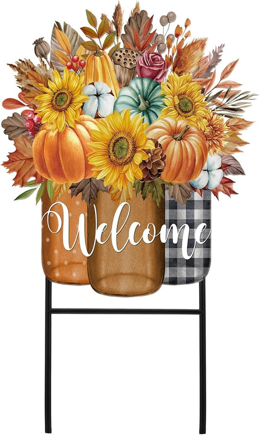 Amyhill 1 Pcs Outdoor Decor Garden Stakes 25 Inch Welcome Yard Signs Decorations Outdoor Decorative Garden Stakes Decorations Patio Lawn Walkway (Fall)