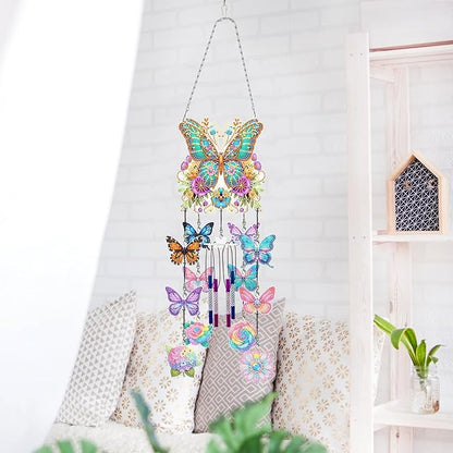 DIY Wind Chime Pendant Spring 3D Diamond Art Painting Hanging Ornament Double Sided Diamond Suncatchers for Window Home Backyard Garden Wall Door Decor (Butterfly04)