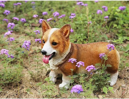 Garden Corgi Statue Dog Figurines Indoor/Outdoor Garden Landscaping Sculpture Corgi Sticking Out His Tongue Statues for Patio, Yard or Lawn Flower Pots Balcony Puppy Ornaments