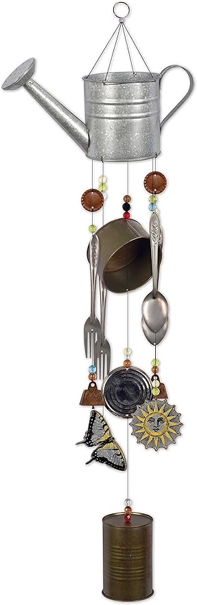 Sunset Vista Designs Watering Can Metal Wind Chime, Galvanized, 35-Inch Long