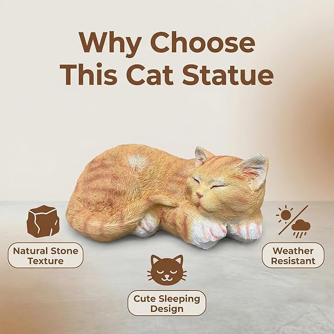 Garden Decor Cat Statue Outdoor Statue, Cat Figurines Garden Statues & Sculpture Decoration, Sleeping Cat Statue Decor for Patio, Porch and Lawn, Cat Gifts for Cat Lover and Women, Cat Memorial Stone