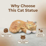 Garden Decor Cat Statue Outdoor Statue, Cat Figurines Garden Statues & Sculpture Decoration, Sleeping Cat Statue Decor for Patio, Porch and Lawn, Cat Gifts for Cat Lover and Women, Cat Memorial Stone
