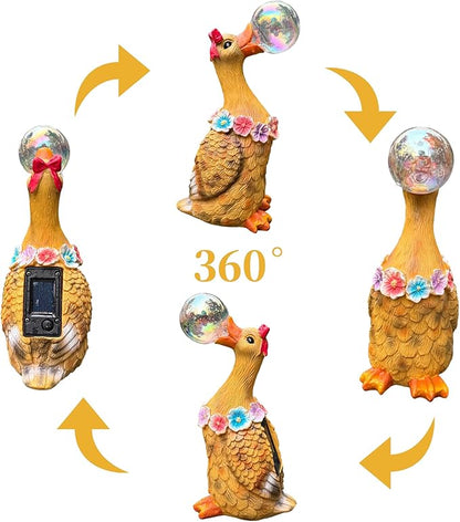 Solar Garden Duck Statue with LED Lights, Waterproof Outdoor Decor for Patio Lawn Yard, Cute Resin Duck Ornament with Unique Bubble Design, Ideal Gift for Women Mom-Orange
