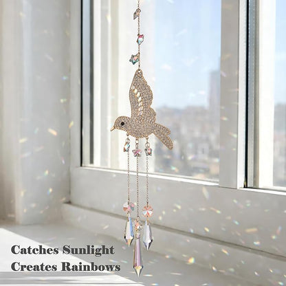 Hummingbird Crystal Suncatcher for Window Hanging, Rainbow Maker Prism Ornament with Hook, Sparkling Sun Catcher Decor for Home, Patio, Garden, Bird Lover Gift (Teardrop Crystal)