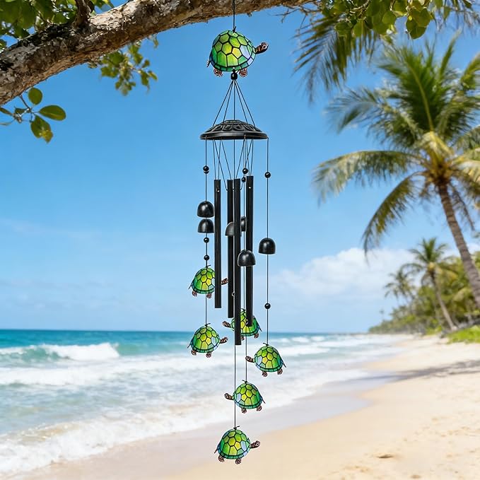 Turtle Wind Chime for Outside, 35.4inch Watercolor Turtle Wind Chime with Aluminum Tubes and Turtle Bell Indoor Garden Yard Patio House Porch Decor, Satisfied Gifts for Grandma Mom Parents