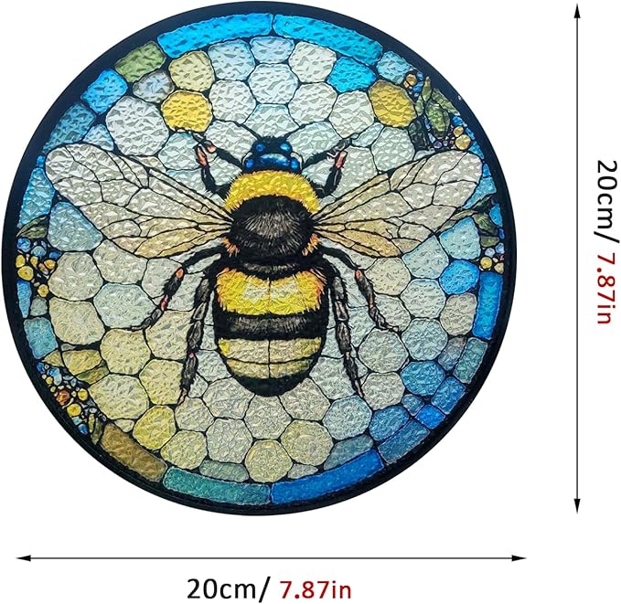 Ice Crack Bee Stained Glass Window Hanging, Bumblebee on Honeycomb Suncatchers for Windows Hanging Ornament for Home, Mother's Day Birthday Gift for Mom Grandma (8""/20cm)