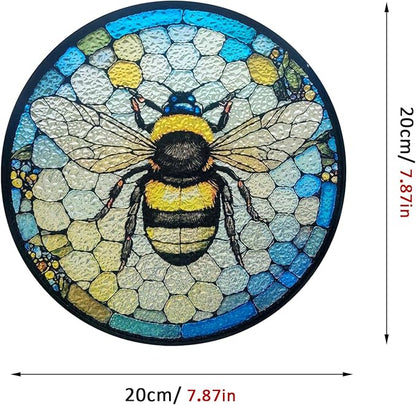 Ice Crack Bee Stained Glass Window Hanging, Bumblebee on Honeycomb Suncatchers for Windows Hanging Ornament for Home, Mother's Day Birthday Gift for Mom Grandma (8""/20cm)
