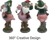 iStatue Solar Flamingo Gnome Garden Statue with Blinking LED Goggles, Funny Solar Garden Decor Outdoor Lawn Ornament Unique Birthday Gifts for Mom Women Dad Men (Multicolor)