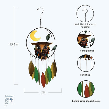 Blue Handworks Spiky Owl Glass Wind Chime