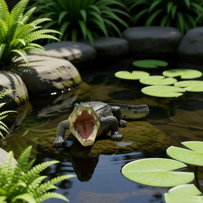 Large Realistic Alligator Garden Statue, 23.23" Resin Crocodile Sculpture for Pond Decor, Outdoor Lifelike Prank Animal Figurine Ornament for Lawn Patio Unique Yard Art Gift