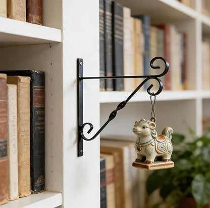 JunC Black Iron Candle Holder Hanger with Hooks for Hanging Plants Indoor Outdoor Wall Mount, Metal Bracket,Bird Feeder Hook, Wind Chime Holder (10lb Capacity) (Simple)
