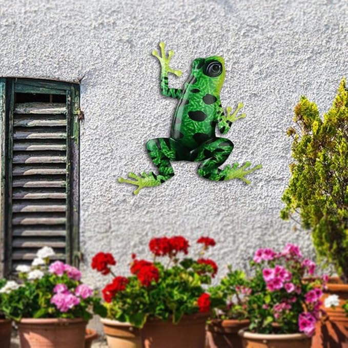 Frog Colorful Ornaments,Easy to Install,Anti-Rust Statue, Artwork Sculpture Hanging Wall Art for Outdoor Yard Fences Trees Entrance, Black Green