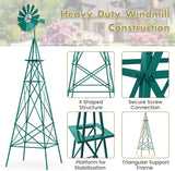 DREAMADE 8ft Steel Windmill, Farmhouse Windmill Decoration with Directional Vane, 4 Anchoring Stakes & Reinforced Base, Weather-Ready Garden Spinner for Backyard, Garden, Patios, Rural Areas (Green)