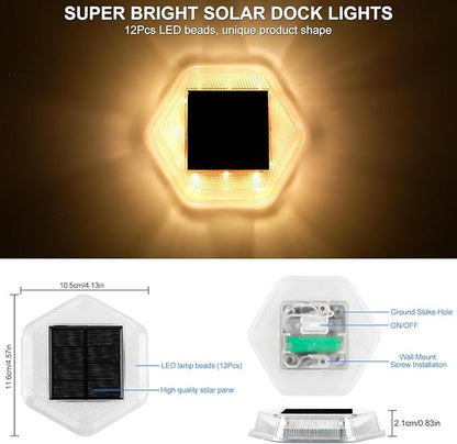 Solar Deck Lights Dock Step Lights- 4 Packs Waterproof 1200mAh Auto ON/Off LED Solor Powered Stair Lighting for Outdoor Garden, Patio, Pathway, Walkway, Driveway (Warm White)