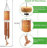 Solar Hummingbird Wind Chimes for Outside Garden Wind Chime with Metal Silhouette, Decor for Patio, Yard, Balcony, for Women Men Festivals/Birthday/Christmas