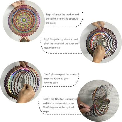 Mandala Wind Spinner for Yard and Garden, 12 Inch Wind Spinner, Outdoor Mandala Gifts, Gifts for Ladies, Mothers, Wives, Men, Fathers, Garden, Decorations Metal Hanging Patio Art Wind Sculpture