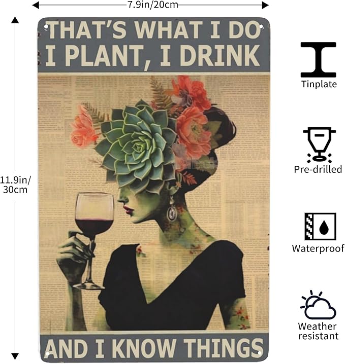 Vintage Metal Sign - Hippie That's What I Do - Wall Decor with Funny Garden Design & Retro Boho Style - Great Gift for Wine Lovers, Gardeners & Coffee Enthusiasts - 8x12 inches