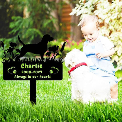 Custom Beagle Dog Memorial Grave Marker,Personalized Pet Dog Memorial Garden Stake,Flora Dog Memorial Plaque Burial Stake Engraved Sign,Dog Sympathy Grave Stake,Dog Statue Headstone