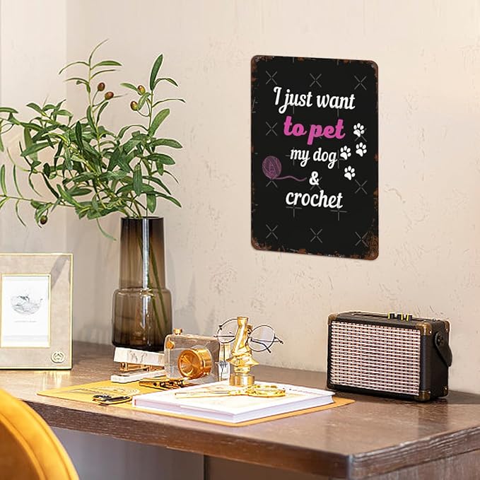 Vintage Tin Signs I Just Wamt to Pet My Dog Spiral Notebooks for Room,Patio,Office,Yard & More Retro Metal Wall Decor,8x12 Inch Funny Quotes & Gothic Designs