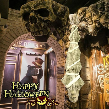 Halloween Decorations Outdoor - 70 Inch Hanging Corpses Props Scary Skeleton Body Inside Spider Web Halloween Yard Indoor & Outdoor Decor Halloween Party Favors Haunted House Decorations