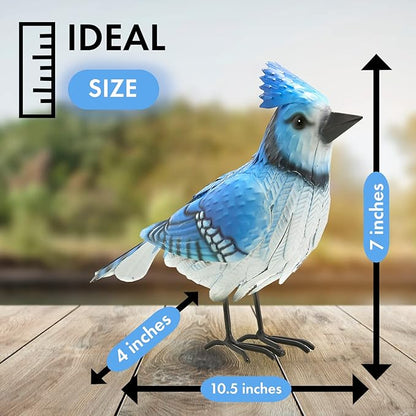 GUTE Blue Jay Metal Bird, Garden Yard Sculpture Art - Large Realistic Standing Blue Bird - Outdoor Fall, Winter, Spring, Summer Decoration - Handmade Bluejay Decor - Perfect and Sympathy Gifts
