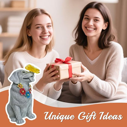 Dog Garden Statue with Solar Butterfly Light - Adorable Labrador Figurine with Flower Garland - Outdoor Decor for Patio & Pet Memorial Gift - Christmas Housewarming Birthday Gifts for Grandma Mom
