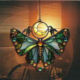 Cresent Moon Luna Moth Acrylic Suncatcher Stained Glass Effect Window Car Hanging Christmas Ornament Indoor Outdoor Decor Garden Sun Catcher Panel for Butterfly Lover for Women Mom Grandma