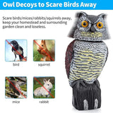 Owl Decoys to Scare Birds Squirrels Away, 360 Rotating Head Activated, Fake Owl Statues Repellent Pest Hawk Squirrel Cats Chickens Pigeon Bird Deterrents for Outside Garden Patios Backyard