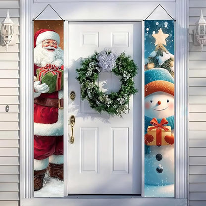 BlissYard Christmas Banner 12x71 Santa Claus Snowman Decorations Merry Christmas Porch Sign Christmas Door Banner Winter Hanging Banner Front Door Decor Outdoor Holiday Welcome Home Yard Entryway