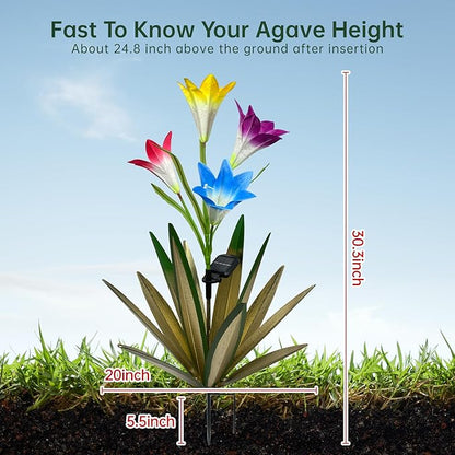 Homight Solar Metal Agave Lily Flower Garden Sculpture with LED Lights 30.3 Inch Waterproof Outdoor/Indoor Yard Decor Handmade Lawn Ornament Gift for Family Friends (2, Green)