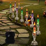 WATERGLIDE Halloween Decoration Candle Light Stakes, 10 Pack Skeleton Hands Hold Lighted Candle Pathway Makers, Waterproof Battery Operated with Timer, Light Up Figurine for Outdoor Holiday Party