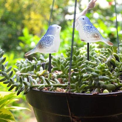 Sosation 2 Pcs Miniature Bird Decorative Stakes Ceramic Bird Figurines Cute Decorative Garden Stakes Mini Animal Garden Decoration for Fairy House Bonsai Indoor Outdoor Lawn Pathway Patio Ornaments