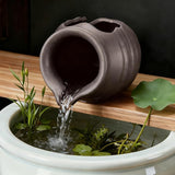 M METERXITY Ceramic Garden Fountain Spitter, Clay Pot Ecological Tank for Pond/Backyard Water Feature/Cave Waterfall/Landscaping, DIY Water Flow Jar Hydroponic Vase [5.5in, Vintage Brown]