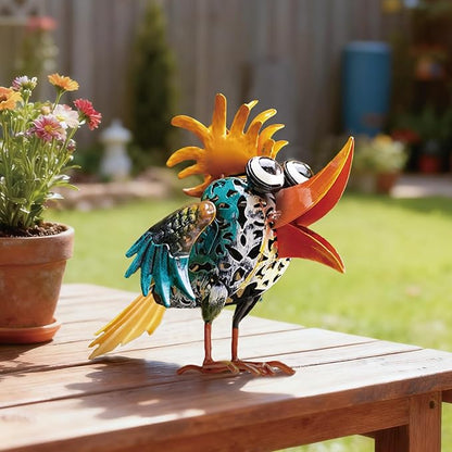 Bird Sculpture Yard Decor - Funny Open Mouth Big Eyes Metal Birds Statue for Garden Patio Lawn Outdoor Standing, Art Figurine Bookshelf Decoration Ornament Gifts for Housewarming Christmas