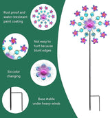 Solar Flower Wind Spinners for Yard and Garden, 40 Inch Solar Windmill Garden Whirligig Kinetic Spinners Decor for Lawn, Patio&Yard, Metal Wind Outdoor Sculpture