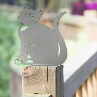 Metal Cat Decoration, Silver Garden Ornaments Silhouette Simulation Figurine Home Decor Rustic Outdoor Patio Yard Adornment Metal Cat Statues