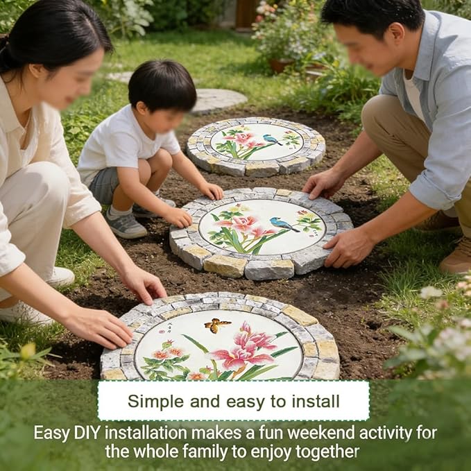 GZHERVICES Garden Stepping Stones for Landscaping Arrangements, Lawn Stepping Stones for Gardens, Outdoor Decorative Accents, Handcrafted Outdoor Lawn Pathway Ornaments(Multi-Colored-A)