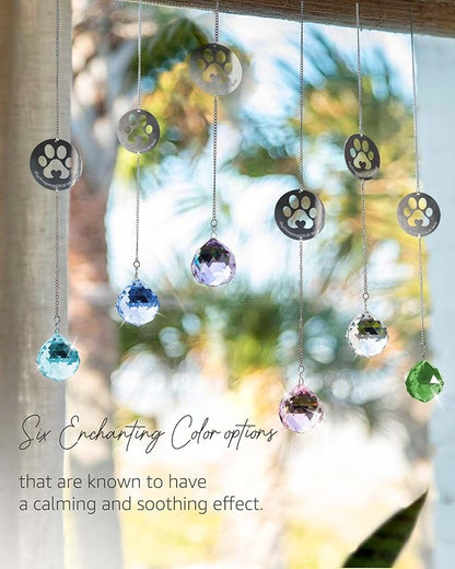 Mooncraftlogy Dog Memorial Gifts, Unique Loss of Pet Sympathy Idea, Clear Crystal Ball Rainbow Suncatcher with Paw Print for Cat or Dog Remembrance and Bereavement